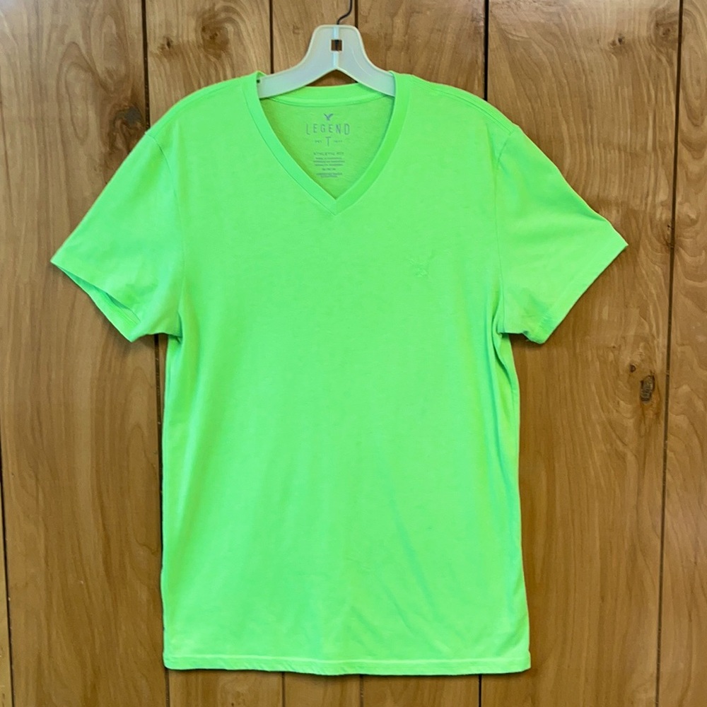 Neon Green American Eagle V-Neck T-Shirt